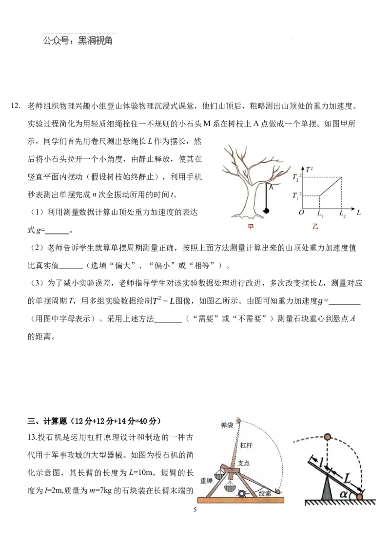 江西省南昌市第二中学2024-2025学年高三上学期期中考试物理试题_2024-2025高三（6-6月题库）_2024年12月试卷_1217江西省南昌市第二中学2024-2025学年高三上学期月考（二）