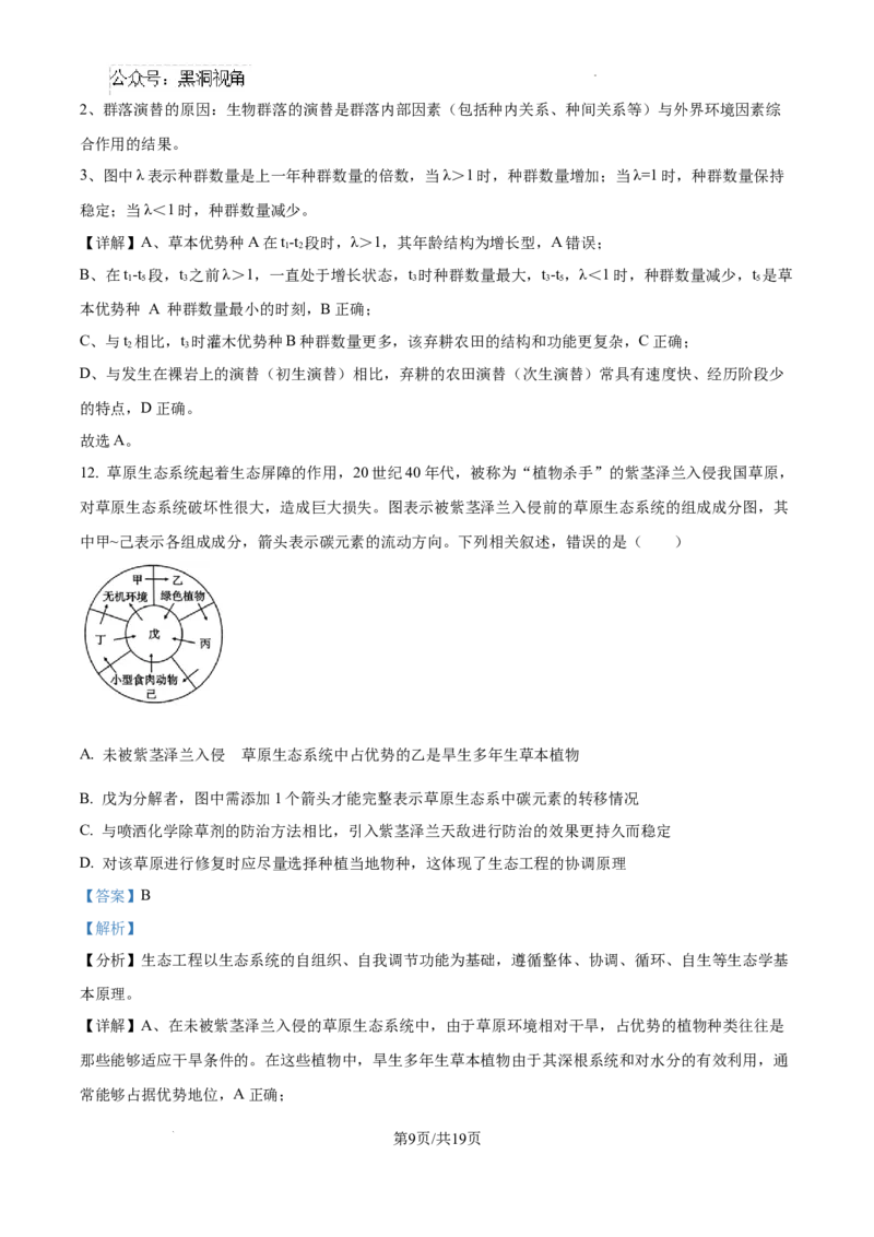 云南师范大学附属中学2025届高三高考适应性月考卷（四）生物答案_2024-2025高三（6-6月题库）_2024年10月试卷_1025云南师范大学附属中学2025届高三高考适应性月考卷（四）