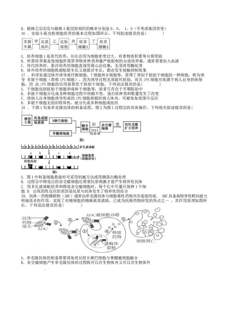 四川省宜宾市第三中学校2024-2025学年高二下学期3月月考生物试卷（有答案）_2025年04月试卷_0416四川省宜宾市第三中学校2024-2025学年高二下学期3月月考