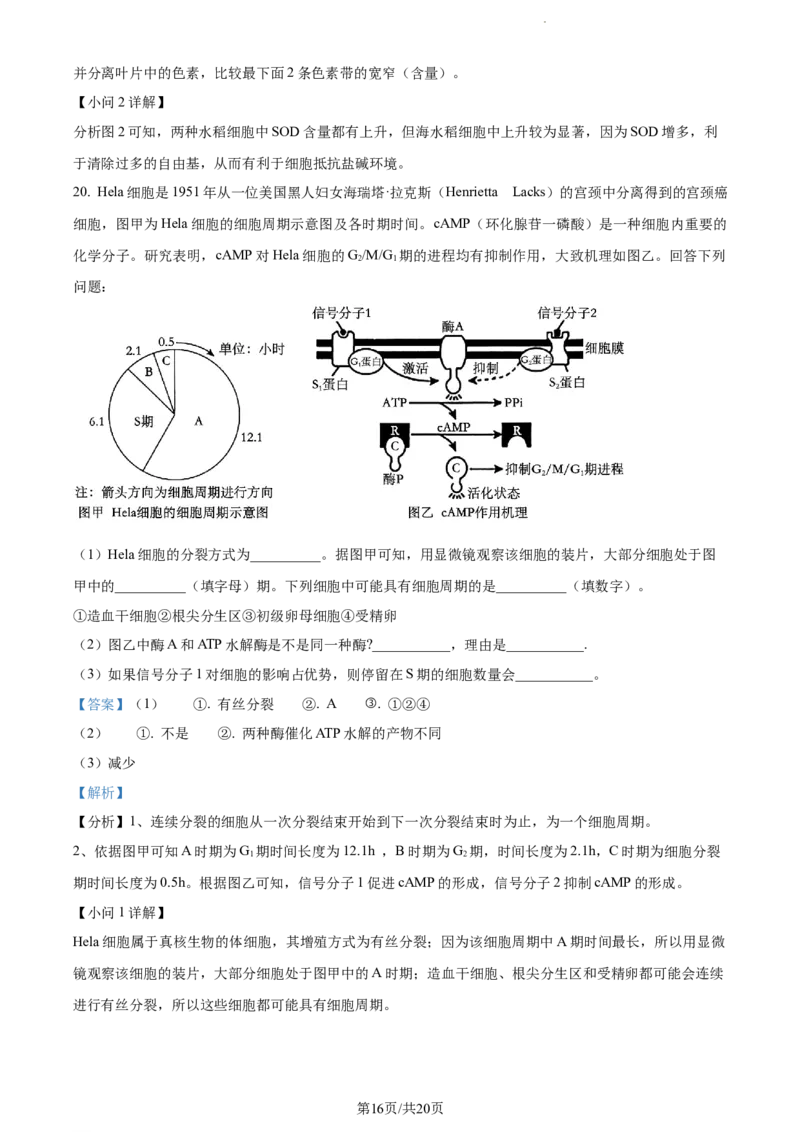 精品解析：河北省张家口市张垣联盟023-2024学年高三11月月考生物试题（解析版）(1)_2023年11月_0211月合集_2024届河北省张家口市张垣联盟高三上学期11月月考试题