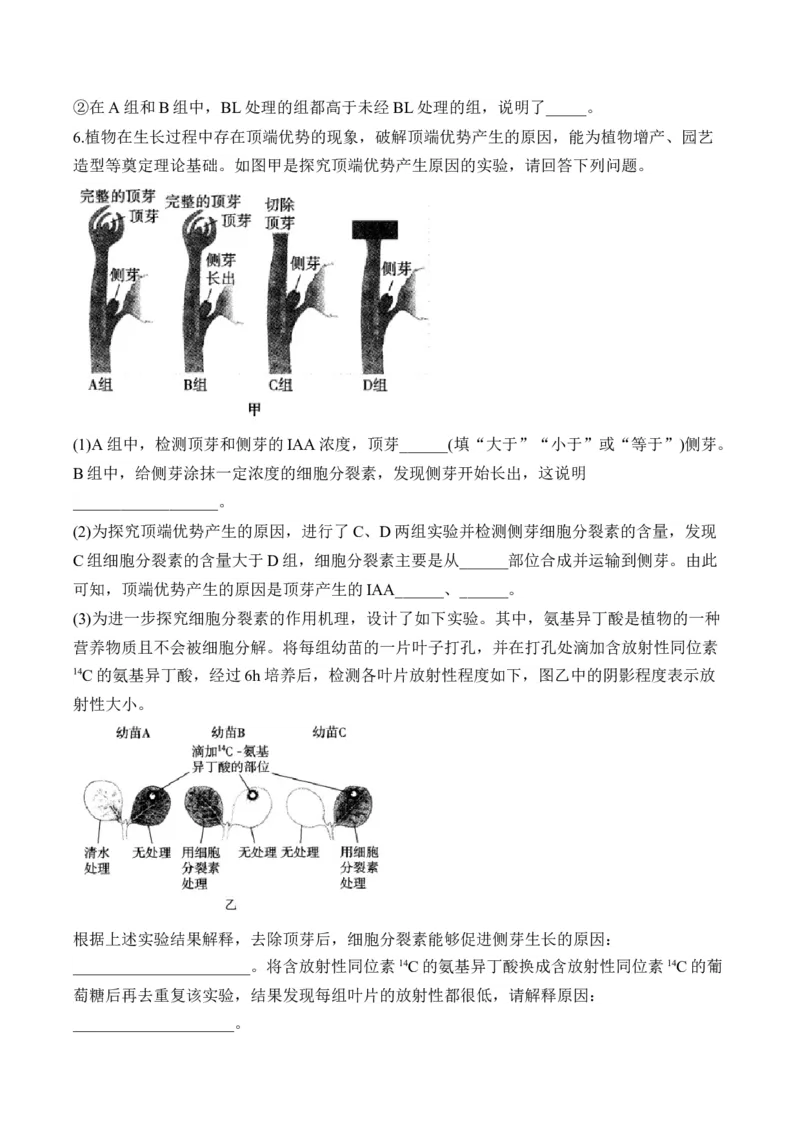 专题10植物生命活动的调节（非选择题）&mdash;&mdash;高考生物学模块分练新高考版（含解析）_2024-2025高三（6-6月题库）_2026年1月高三