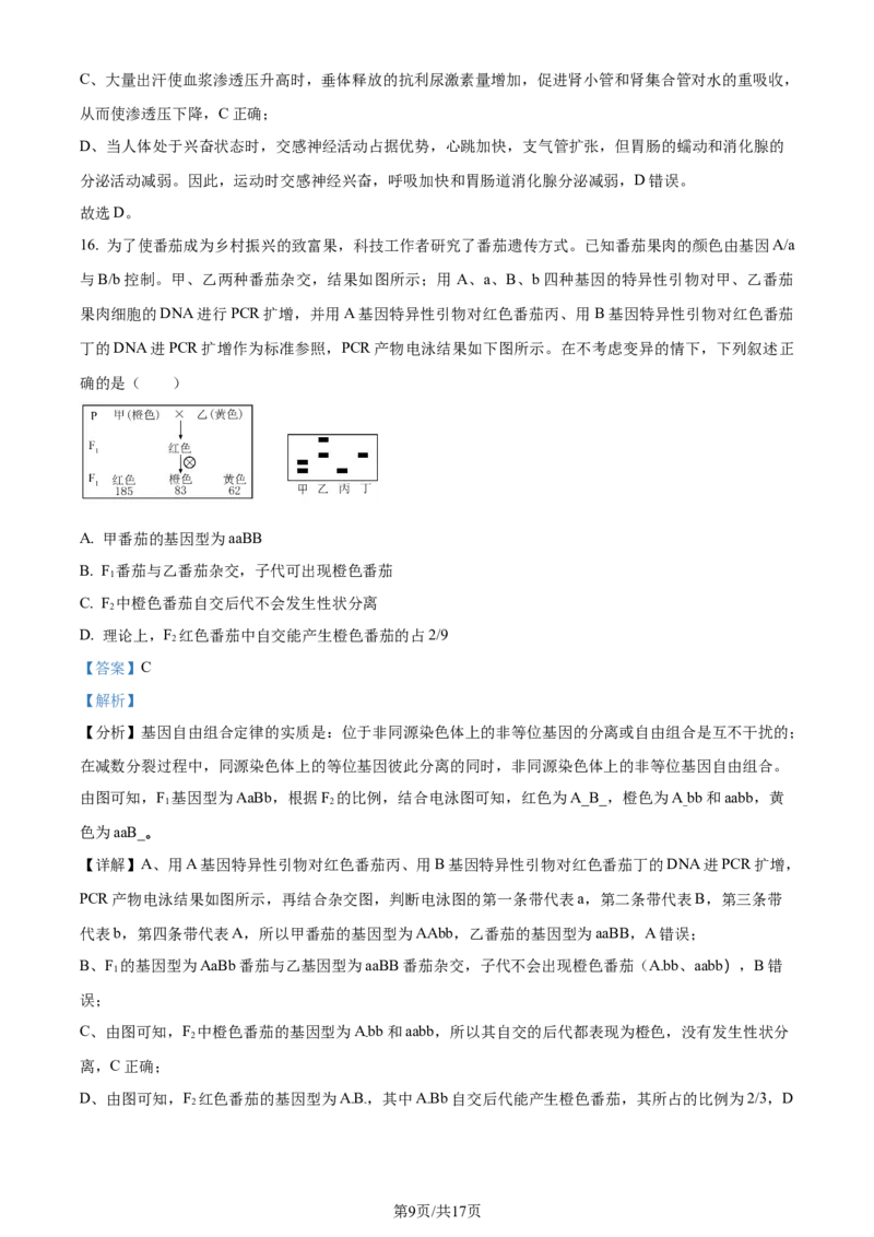 精品解析：2024年1月广西普通高等学校招生全国统一考试适应性测试（九省联考）生物试题（解析版）_2024年2月_2024年九省联考各版本合集_广西（物化生政史地）_广西生物(含答案）