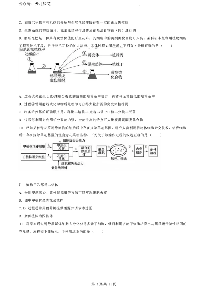 江苏省盐城市2023-2024学年第二学期高二年级6月月末期终联考考试生物试题（原卷版）_2024-2025高二（7-7月题库）_2024年07月试卷_0701江苏省盐城市2023-2024学年高二下学期6月期末