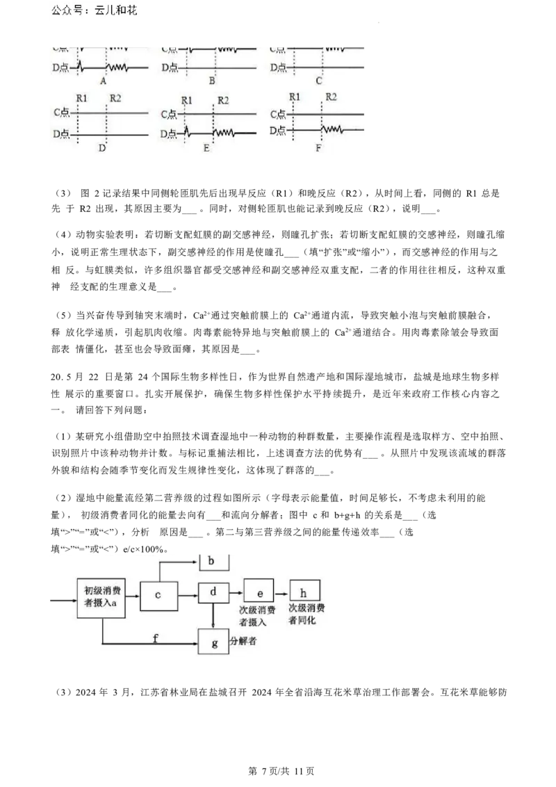 江苏省盐城市2023-2024学年第二学期高二年级6月月末期终联考考试生物试题（原卷版）_2024-2025高二（7-7月题库）_2024年07月试卷_0701江苏省盐城市2023-2024学年高二下学期6月期末
