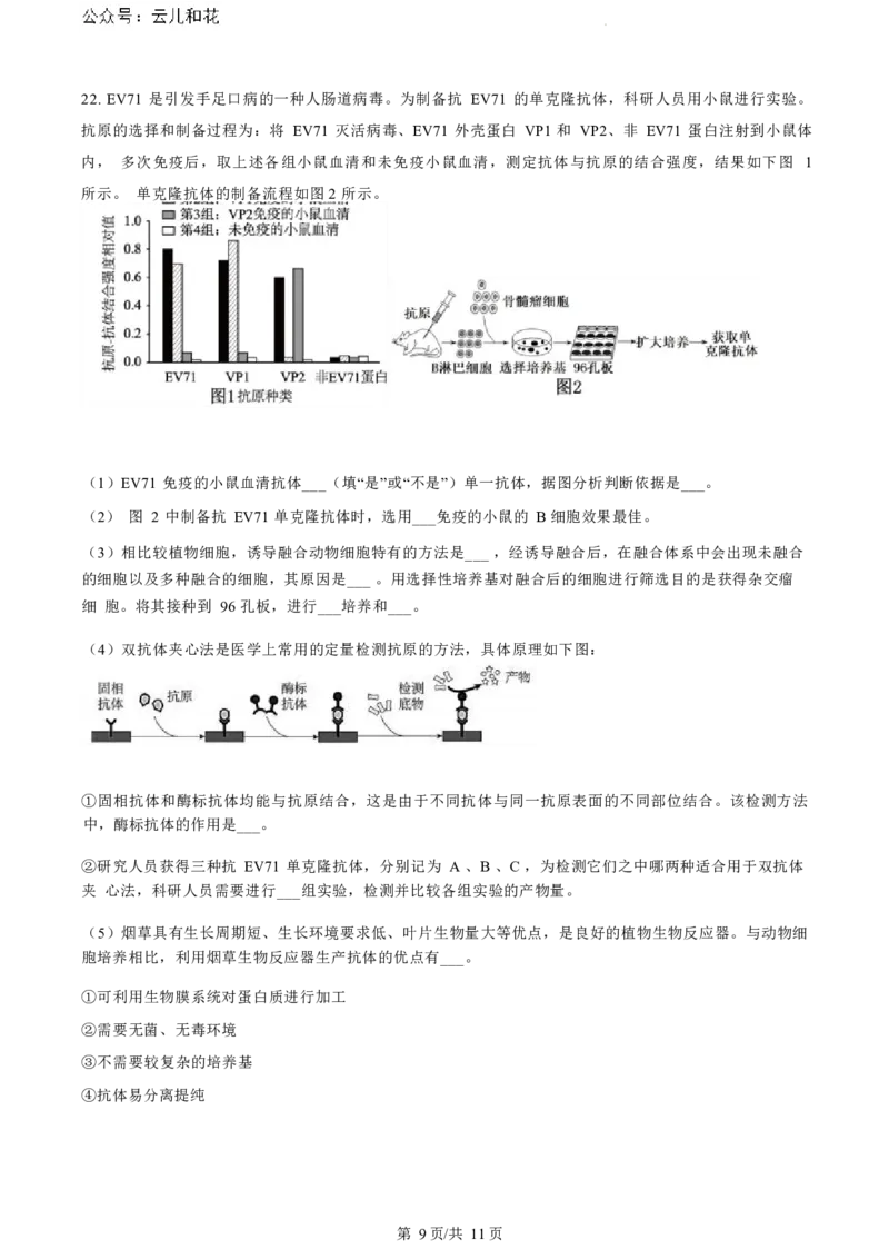 江苏省盐城市2023-2024学年第二学期高二年级6月月末期终联考考试生物试题（原卷版）_2024-2025高二（7-7月题库）_2024年07月试卷_0701江苏省盐城市2023-2024学年高二下学期6月期末