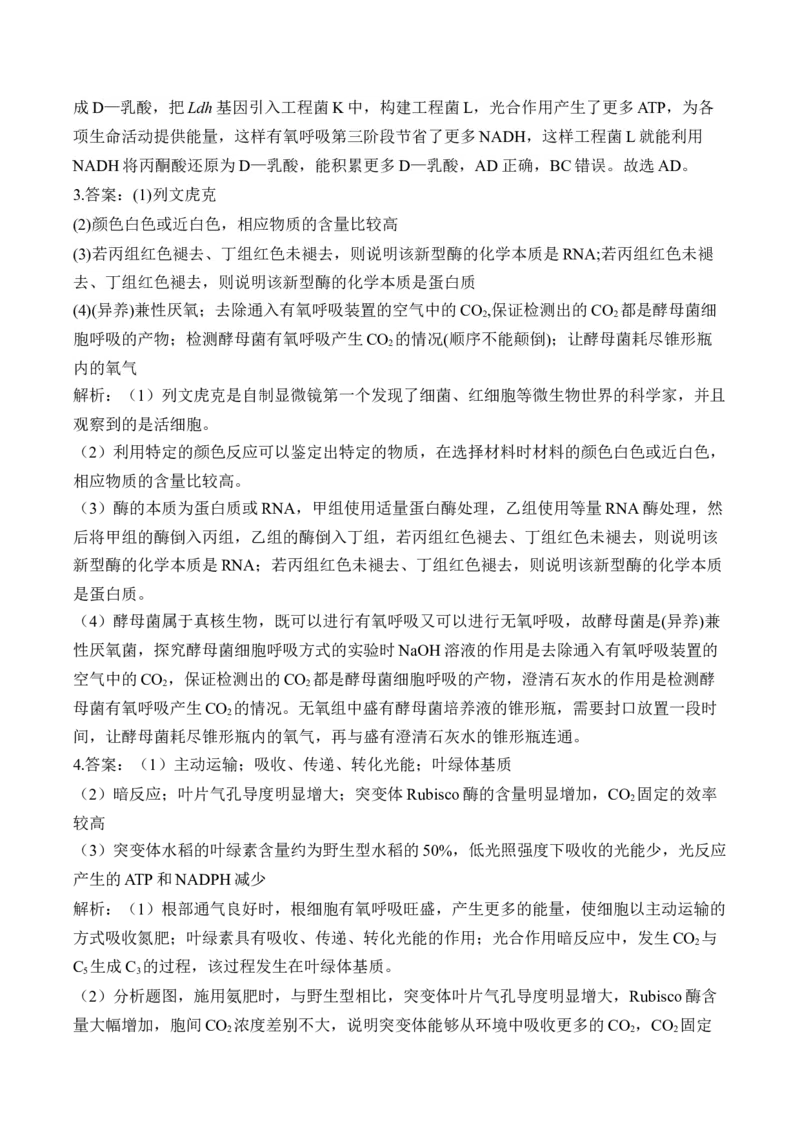 专题3细胞代谢（非选择题）&mdash;&mdash;高考生物学模块分练新高考版（含解析）_2024-2025高三（6-6月题库）_2026年1月高三