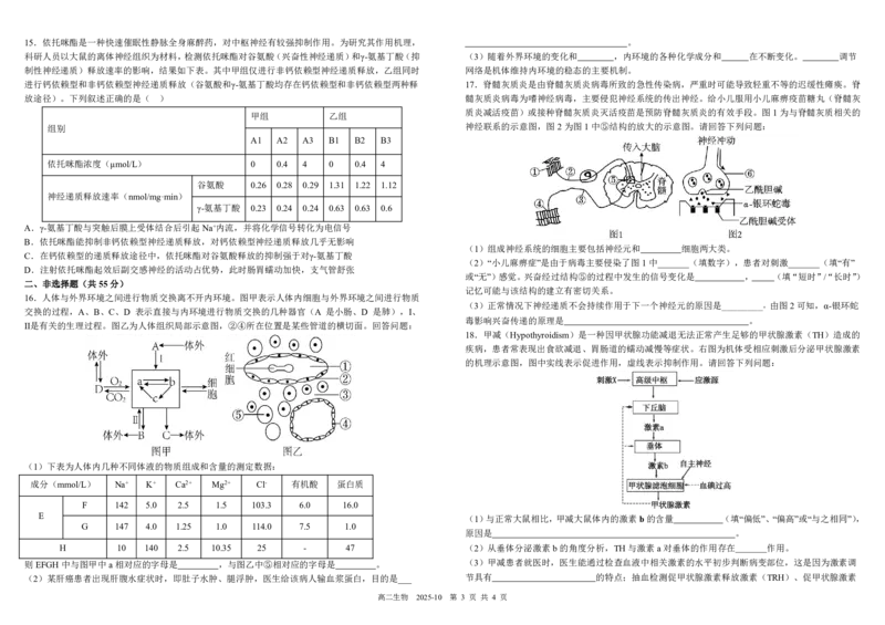 四川省成都市树德中学2025-2026学年高二上学期10月月考试题生物PDF版含答案（可编辑）_2025年10月高二试卷_251017四川省成都市树德中学2025-2026学年高二上学期10月月考试题（全）
