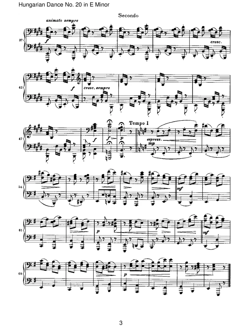 HungarianDanceNo.20inEMinor_一万首著名钢琴曲谱哈农贝多芬合集视频教学电子版高清无水印可打印_1古典钢琴知名音乐家谱_勃拉姆斯钢琴谱全集_VI.PianoWorksforFourHands