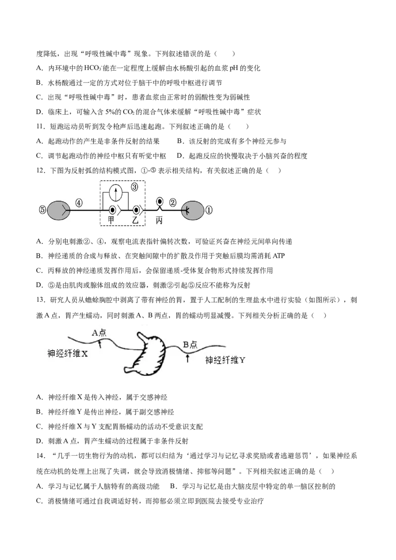 四川省成都市成华区某校2025-2026学年高二上学期阶段性考试（一）生物试卷（含答案）_2025年10月高二试卷_251028四川省成都市成华区某校2025-2026学年高二上学期阶段性考试（一）