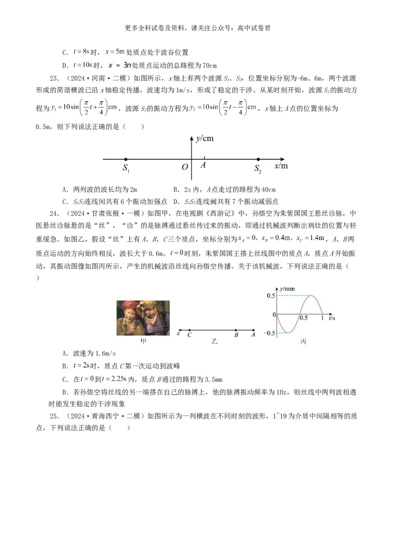 专题15机械波好题汇编2024年高考真题和模拟题物理分类汇编（原卷版）_2024-2025高三（6-6月题库）_2024年07月试卷_2407172024年高考物理真题和模拟题分类汇编（全国通用）