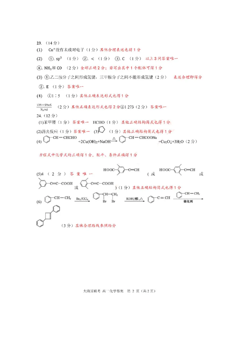 广东大湾区2024年第二学期高二化学参考答案_2024-2025高三（6-6月题库）_2024年07月试卷_240712广东省大湾区2023-2024学年高二下学期期末考试（珠海高二期末考)