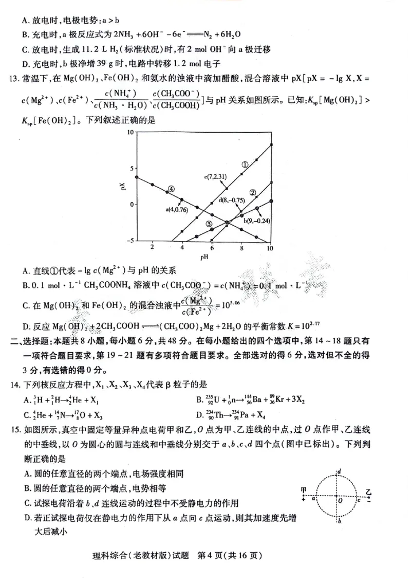 理科综合试题(1)_2024年5月_01按日期_20号_2024届天一大联考普高招生全国统一考试预测卷（老教材）_天一大联考2024届普通高等学校招生全国统一考试预测卷（老教材）理综试题