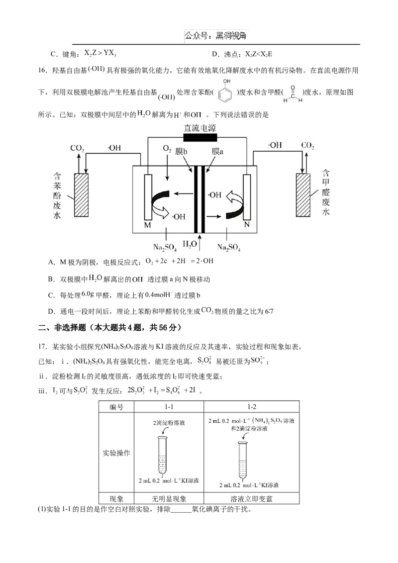 广东省深圳市高级中学2024-2025学年高三上学期第二次诊断考试化学试题_2024-2025高三（6-6月题库）_2024年12月试卷_1211广东省深圳市高级中学2024-2025学年高三上学期第二次诊断考试