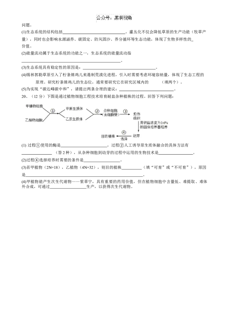 云南省玉溪师范学院附属中学2024-2024学年高三上学期开学检测生物试卷_2024-2025高三（6-6月题库）_2024年08月试卷_0822云南省玉溪市玉溪师范学院附属中学2025届高三上学期开学检测