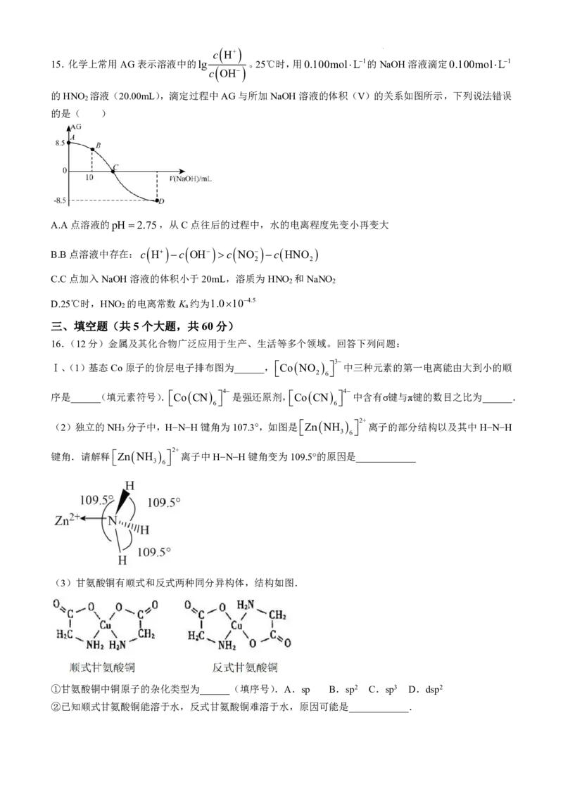 山东省济南市第一中学2024-2025学年高三上学期10月月考化学试题+答案_2024-2025高三（6-6月题库）_2024年11月试卷_1101山东省济南市第一中学2024-2025学年高三上学期10月月考