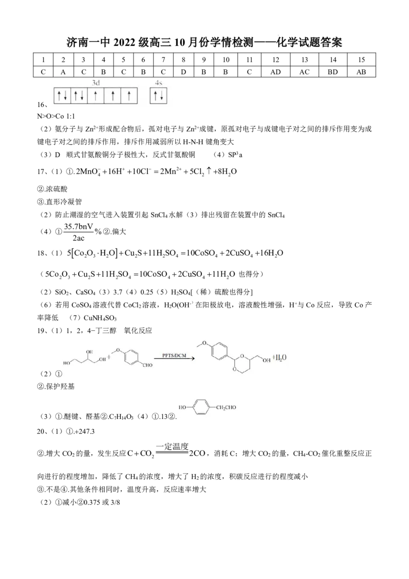 山东省济南市第一中学2024-2025学年高三上学期10月月考化学试题+答案_2024-2025高三（6-6月题库）_2024年11月试卷_1101山东省济南市第一中学2024-2025学年高三上学期10月月考