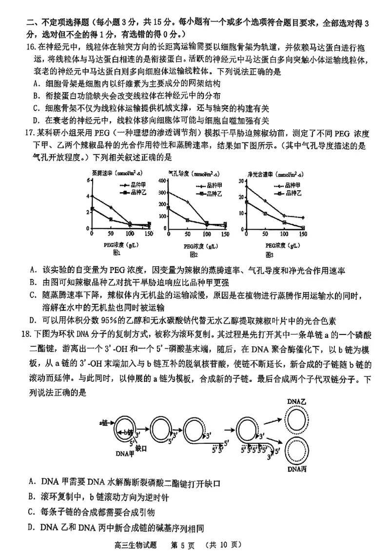 山东省部分名校2025届高三上学期12月校际联合检测生物+答案_2024-2025高三（6-6月题库）_2024年12月试卷_1215山东省名校2025届高三上学期12月校际联合检测