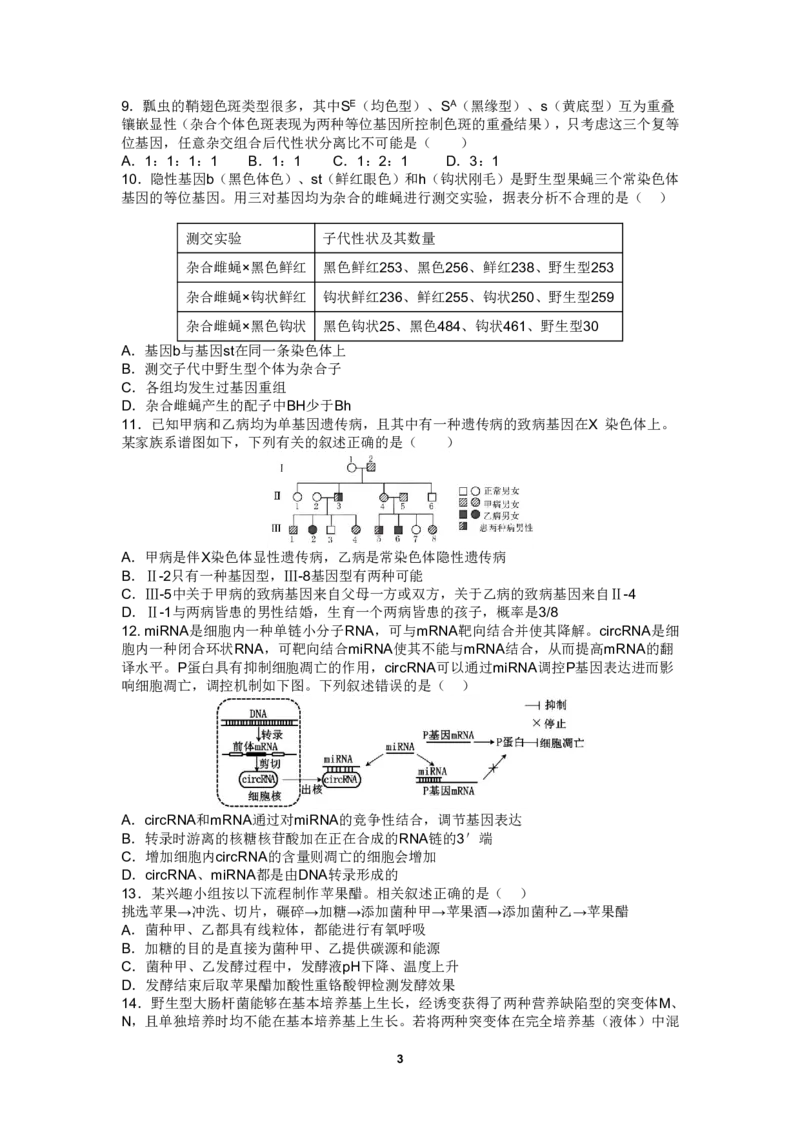 四川省成都市第七中学2024-2025学年高三上学期10月月考生物试题_2024-2025高三（6-6月题库）_2024年10月试卷_1011四川省成都市第七中学2024-2025学年高三上学期10月月考