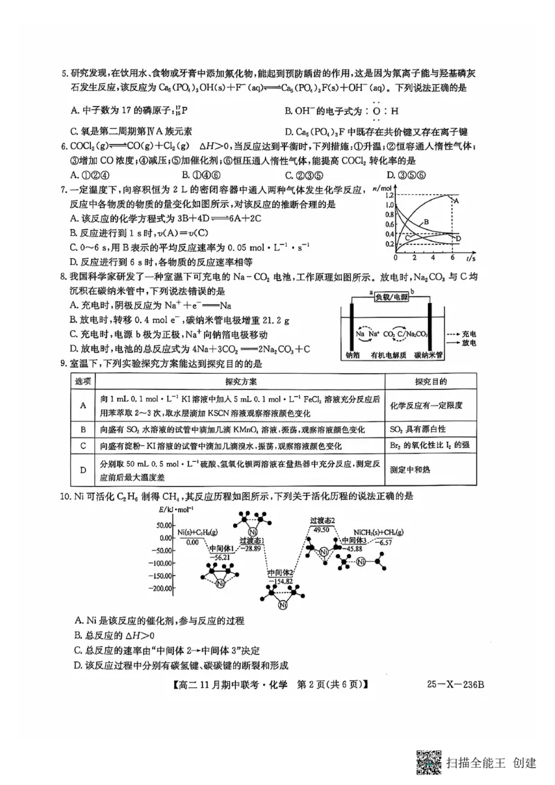 河北省保定市六校2024-2025学年高二上学期11月期中化学试题_2024-2025高二（7-7月题库）_2024年11月试卷_1111河北省保定市六校2024-2025学年高二上学期11月期中