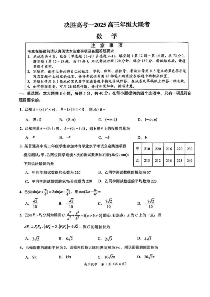 江苏省苏州市九校决胜高考2025届高三2月联考-数学试题+答案_2024-2025高三（6-6月题库）_2025年02月试卷_0222江苏省苏州市九校决胜高考2025届高三2月联考（2.17-2.18）