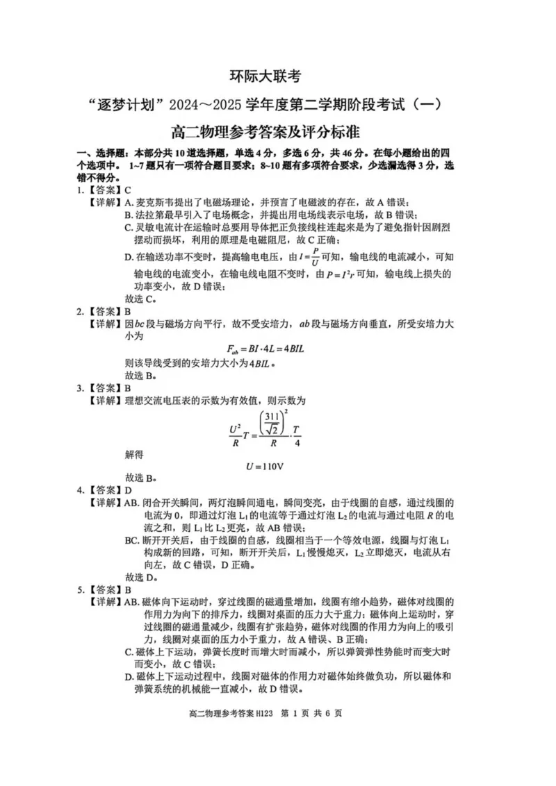 河南省驻马店市环际大联考2024-2025学年高二下学期阶段考试（一）物理试卷（PDF版，含解析）_2024-2025高二（7-7月题库）_2025年03月试卷