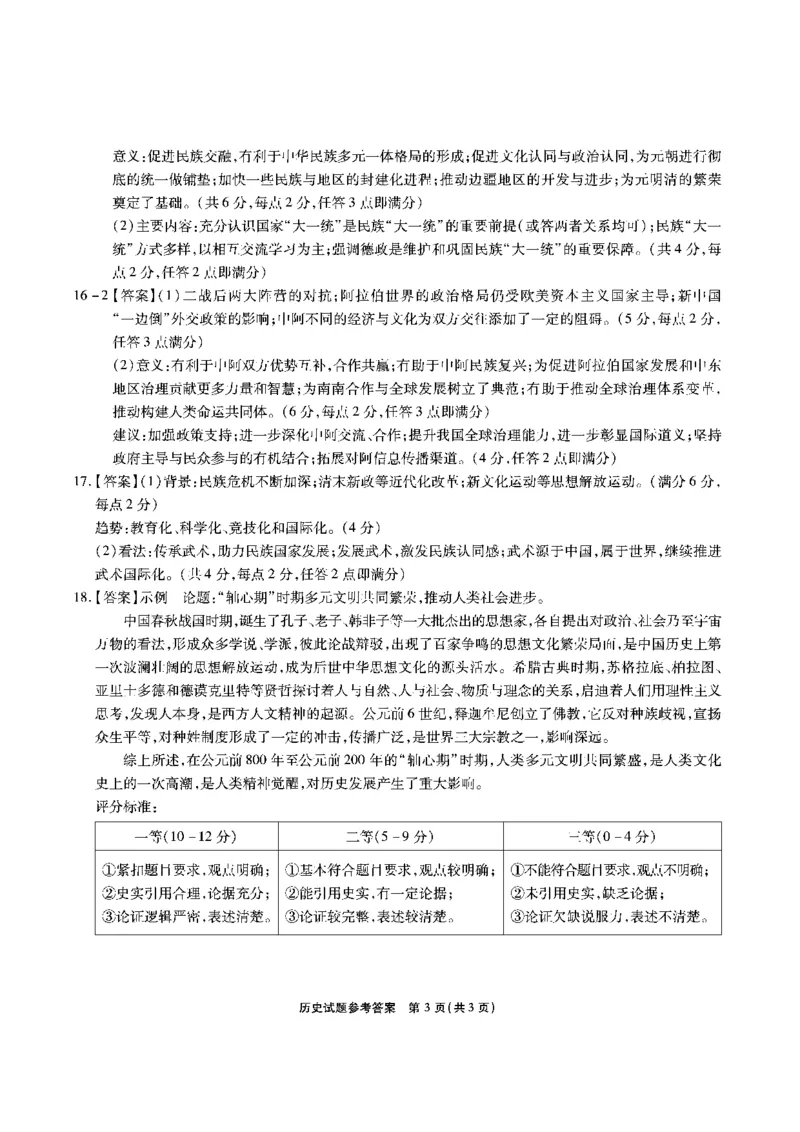 江淮十校-历史答案(1)_2023年11月_0211月合集_2024届安徽省江淮十校高三第二次联考试题_安徽省江淮十校2024届高三第二次联考试题历史