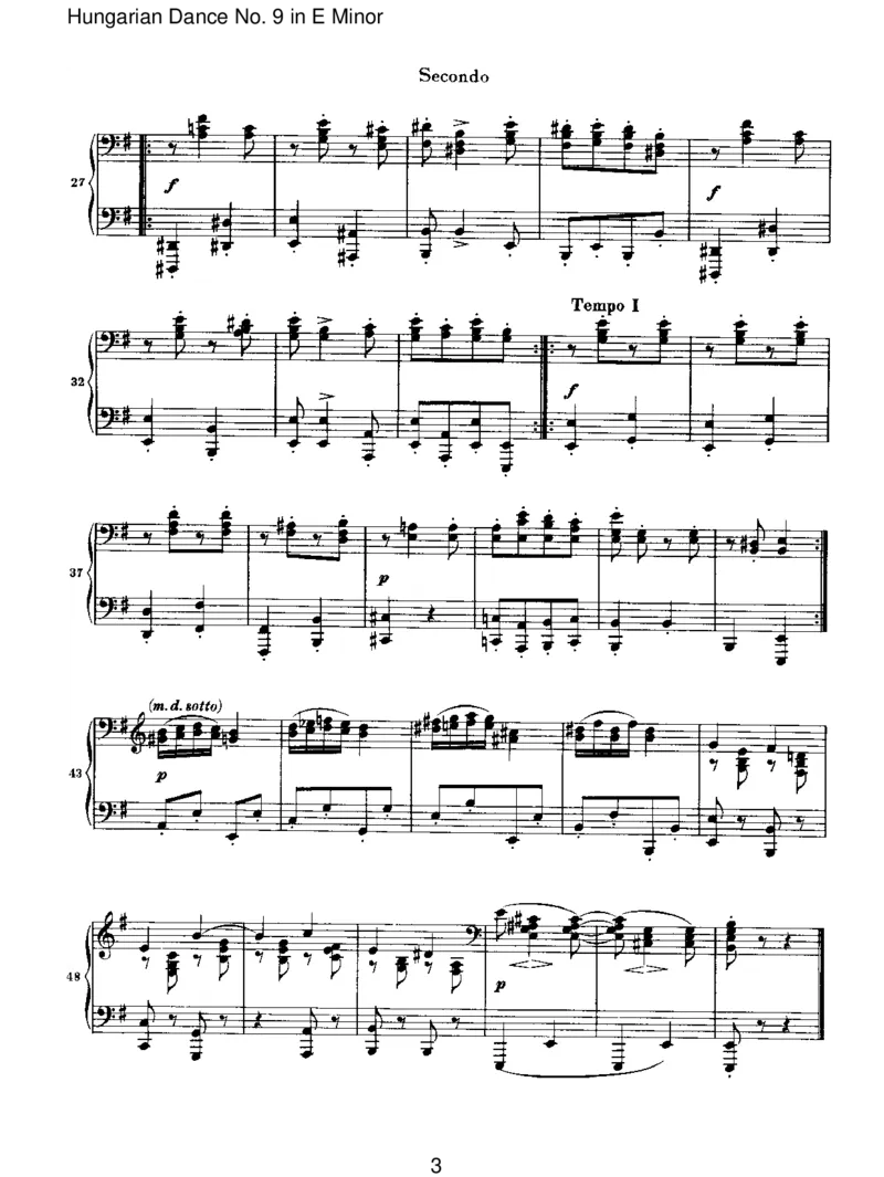 HungarianDanceNo.9inEMinor_一万首著名钢琴曲谱哈农贝多芬合集视频教学电子版高清无水印可打印_1古典钢琴知名音乐家谱_勃拉姆斯钢琴谱全集_VI.PianoWorksforFourHands