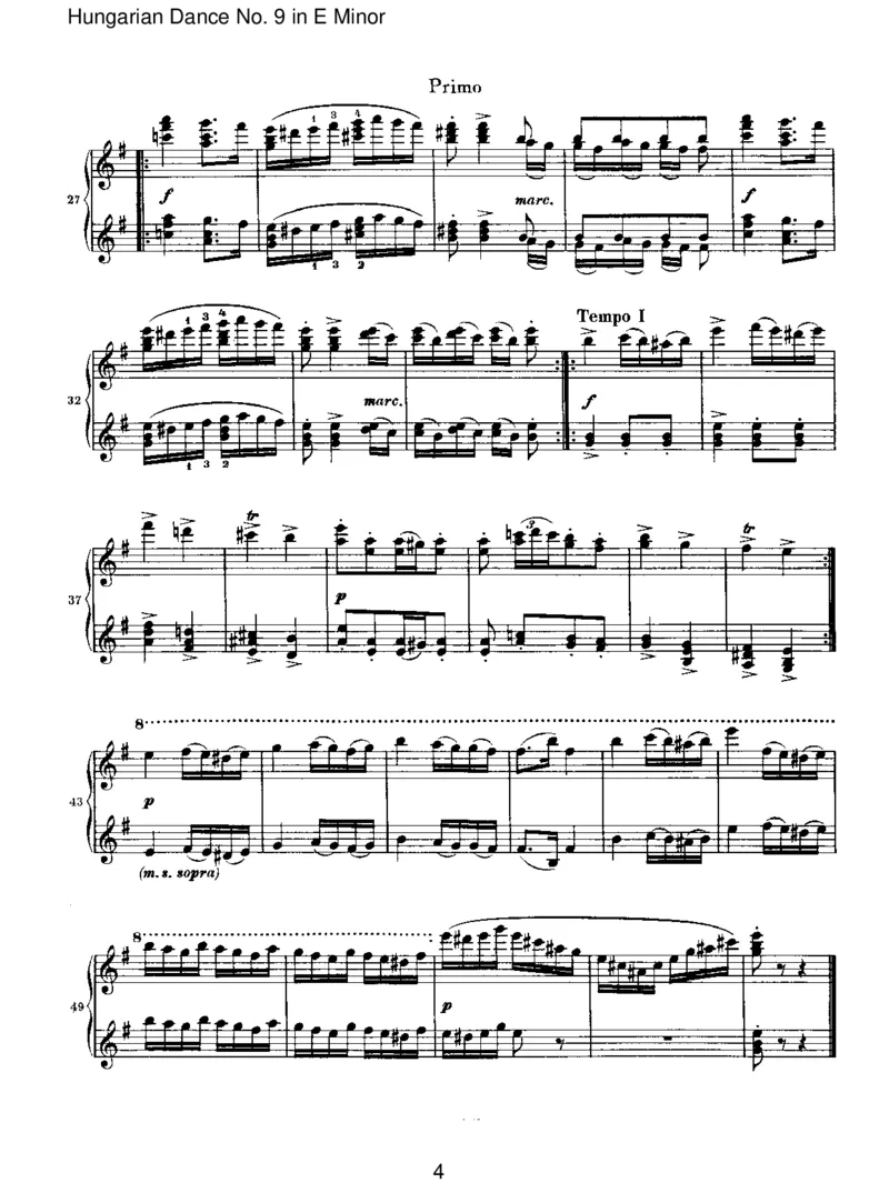 HungarianDanceNo.9inEMinor_一万首著名钢琴曲谱哈农贝多芬合集视频教学电子版高清无水印可打印_1古典钢琴知名音乐家谱_勃拉姆斯钢琴谱全集_VI.PianoWorksforFourHands