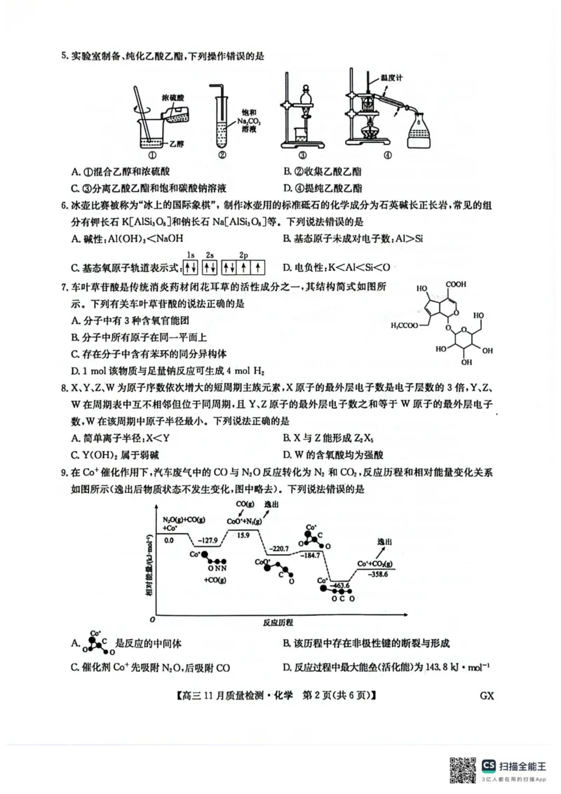 化学试题_2024-2025高三（6-6月题库）_2024年11月试卷_1129九师联盟2025届高三上学期教学质量监测11月28联考_九师联盟2025届高三上学期教学质量监测11月联考化学
