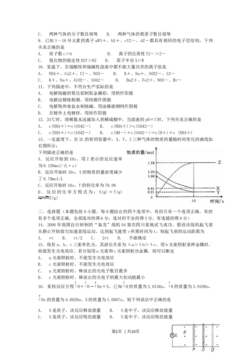 2006年四川高考理综真题及答案_化学高考真题试卷_旧1990-2007&middot;高考化学真题_1990-2007&middot;高考化学真题&middot;word_2001-2007年各地理综历年真题_四川