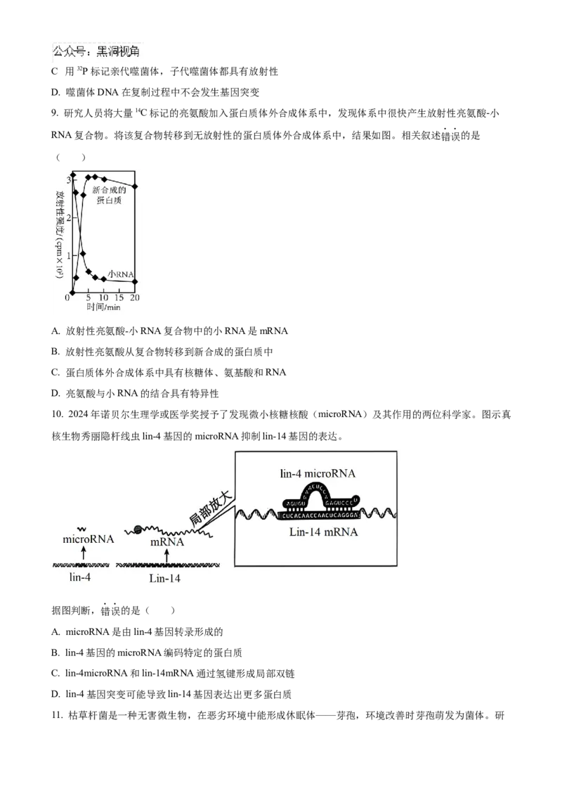 北京市朝阳区2024-2025学年高三上学期11月期中生物试题Word版无答案_2024-2025高三（6-6月题库）_2024年11月试卷_1116北京市朝阳区2024-2025学年高三上学期期中考试（全科）