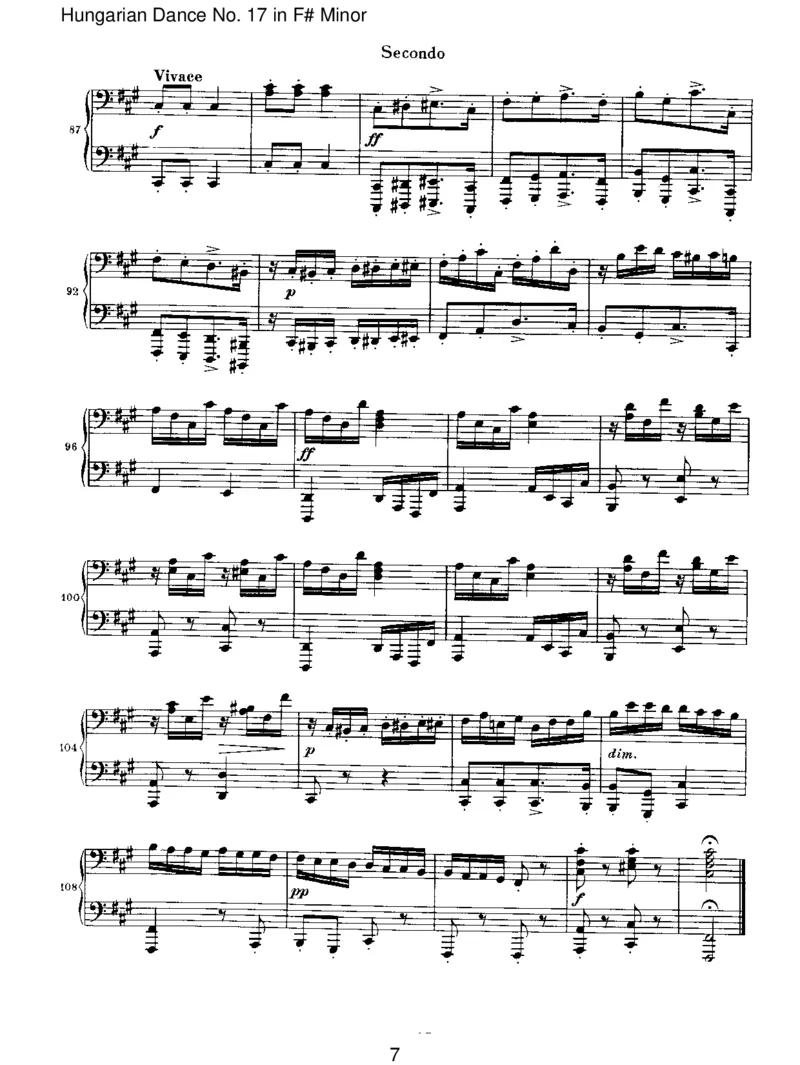 HungarianDanceNo.17inF#Minor_一万首著名钢琴曲谱哈农贝多芬合集视频教学电子版高清无水印可打印_1古典钢琴知名音乐家谱_勃拉姆斯钢琴谱全集_VI.PianoWorksforFourHands
