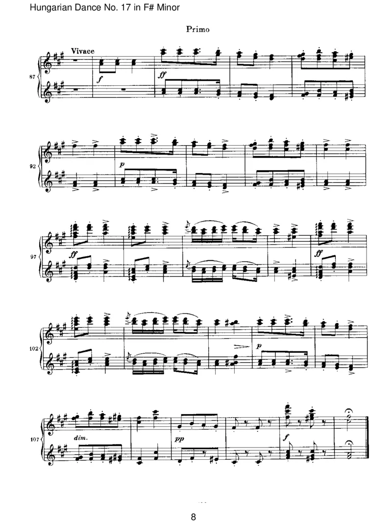 HungarianDanceNo.17inF#Minor_一万首著名钢琴曲谱哈农贝多芬合集视频教学电子版高清无水印可打印_1古典钢琴知名音乐家谱_勃拉姆斯钢琴谱全集_VI.PianoWorksforFourHands