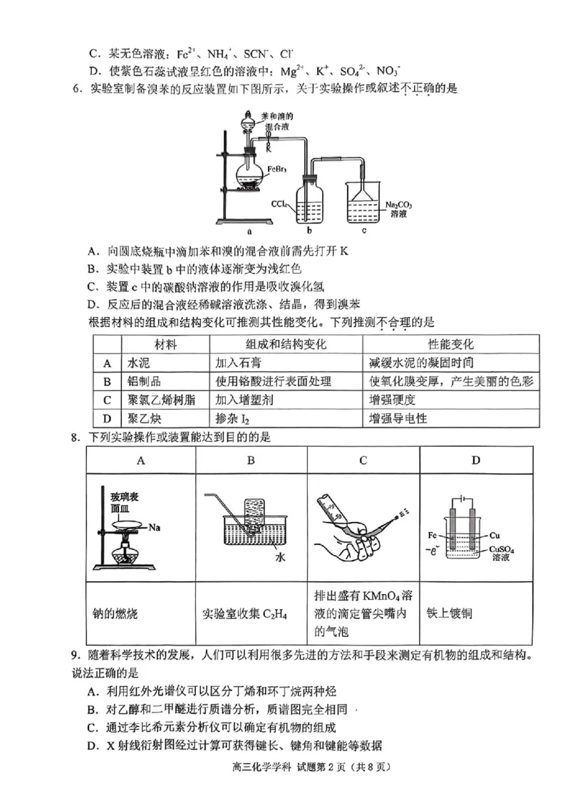 试题_2024年4月_01按日期_21号_2024届天域全国名校协作体高三下学期4月联考_2024届天域全国名校协作体高三下学期4月联考化学学科试题