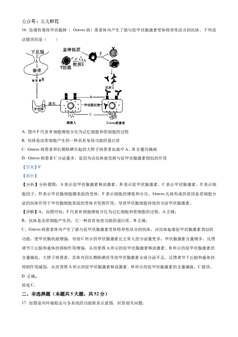 河南省信阳高级中学北湖校区2024-2025学年高二上学期期中考试生物Word版含解析_2024-2025高二（7-7月题库）_2024年11月试卷