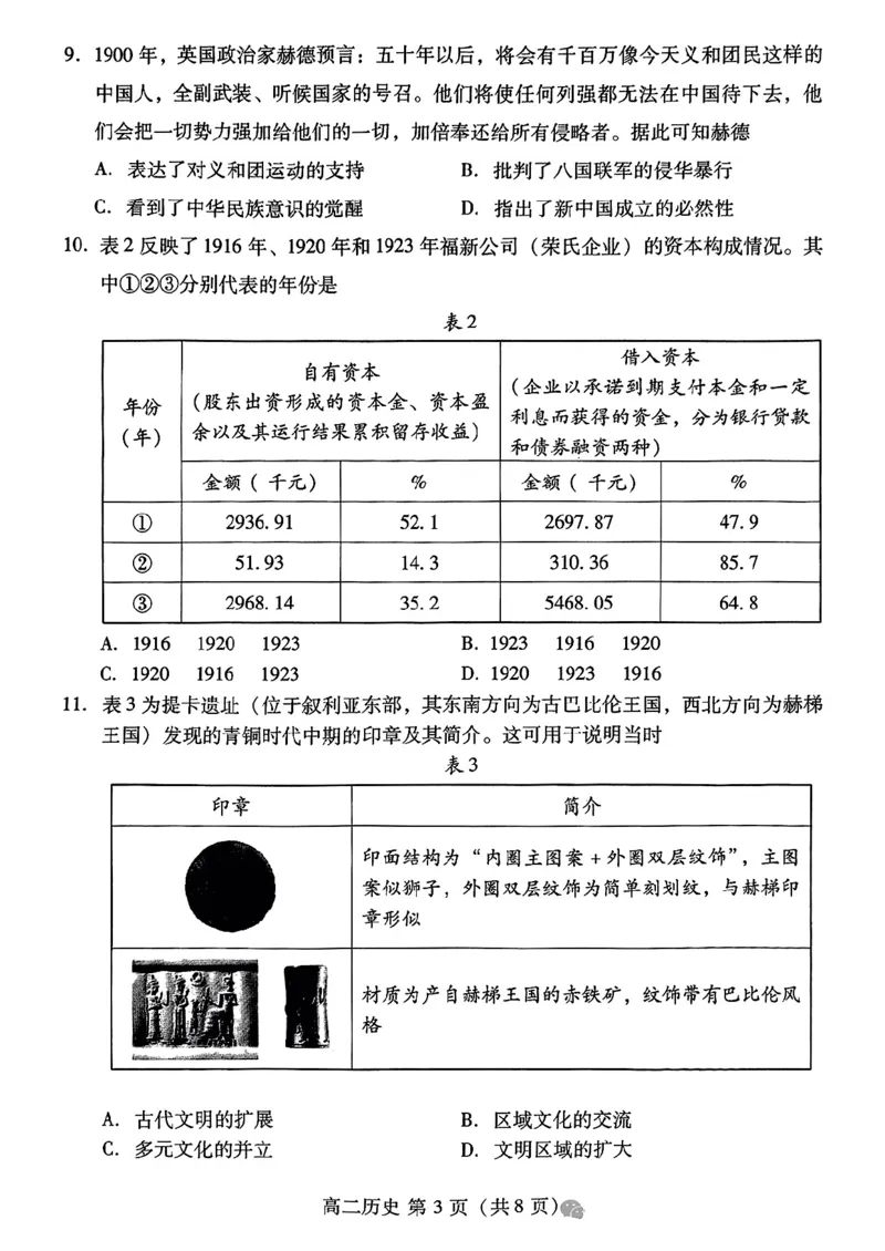历史试题卷_2024-2025高三（6-6月题库）_2024年07月试卷_240712山东省潍坊市2024年7月高二年级下学期期末学习质量检测_山东省潍坊市2024年7月高二年级下学期期末学习质量检测历史