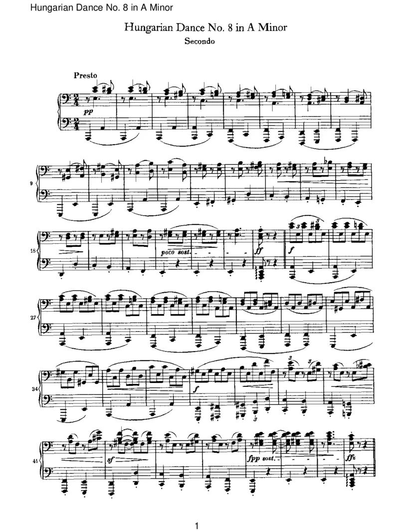 HungarianDanceNo.8inAMinor_一万首著名钢琴曲谱哈农贝多芬合集视频教学电子版高清无水印可打印_1古典钢琴知名音乐家谱_勃拉姆斯钢琴谱全集_VI.PianoWorksforFourHands