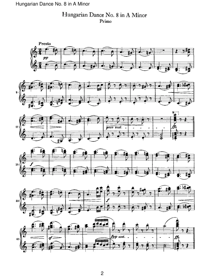 HungarianDanceNo.8inAMinor_一万首著名钢琴曲谱哈农贝多芬合集视频教学电子版高清无水印可打印_1古典钢琴知名音乐家谱_勃拉姆斯钢琴谱全集_VI.PianoWorksforFourHands