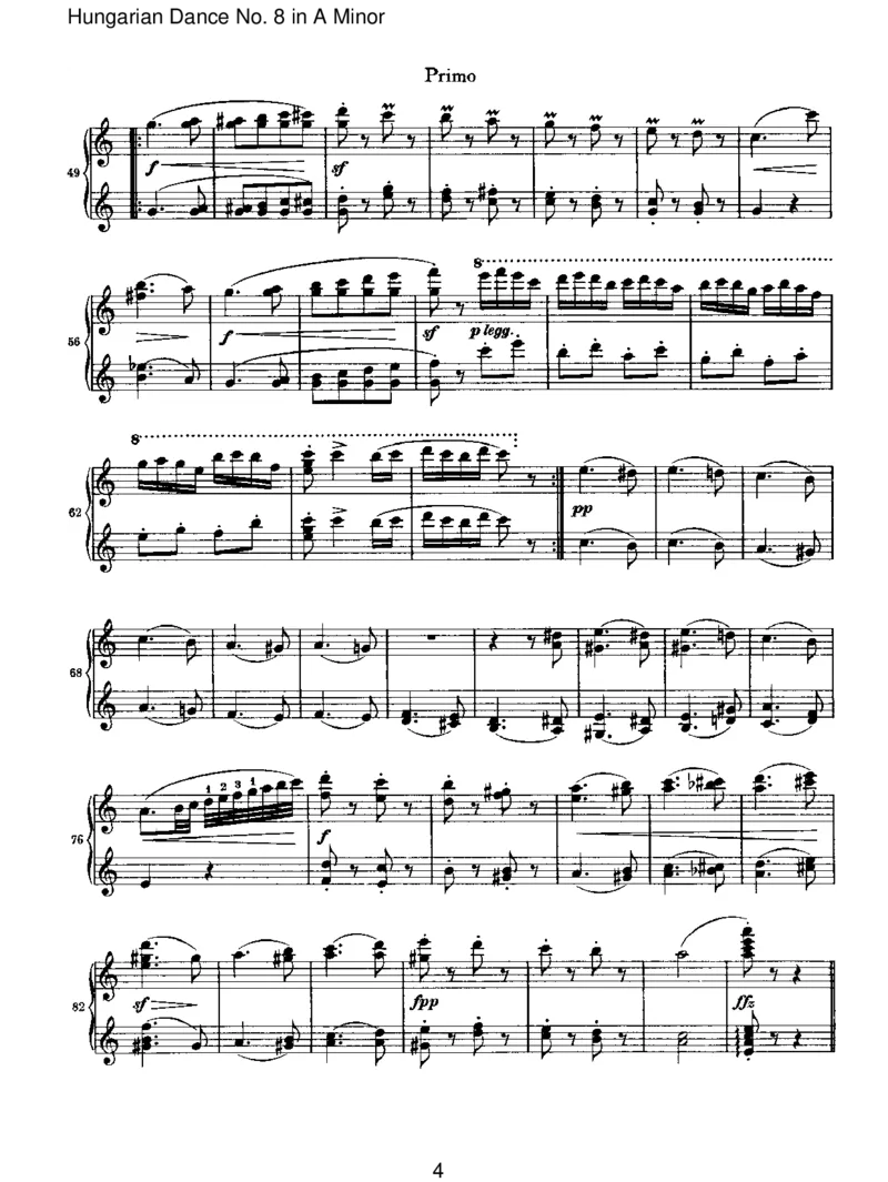 HungarianDanceNo.8inAMinor_一万首著名钢琴曲谱哈农贝多芬合集视频教学电子版高清无水印可打印_1古典钢琴知名音乐家谱_勃拉姆斯钢琴谱全集_VI.PianoWorksforFourHands