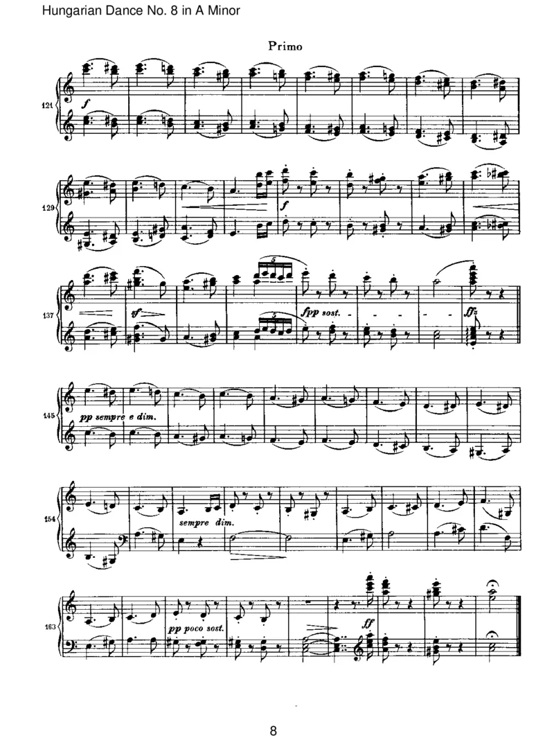 HungarianDanceNo.8inAMinor_一万首著名钢琴曲谱哈农贝多芬合集视频教学电子版高清无水印可打印_1古典钢琴知名音乐家谱_勃拉姆斯钢琴谱全集_VI.PianoWorksforFourHands