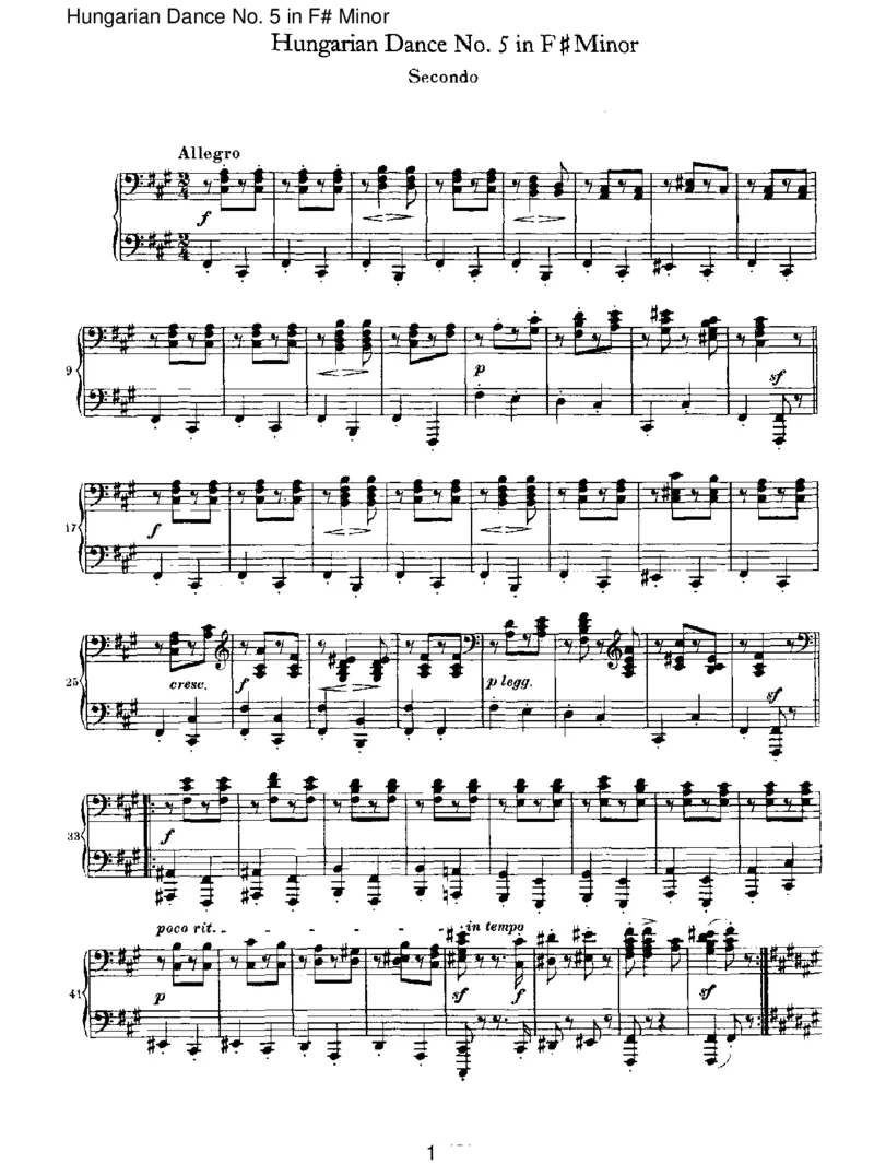HungarianDanceNo.5inF#Minor_一万首著名钢琴曲谱哈农贝多芬合集视频教学电子版高清无水印可打印_1古典钢琴知名音乐家谱_勃拉姆斯钢琴谱全集_VI.PianoWorksforFourHands