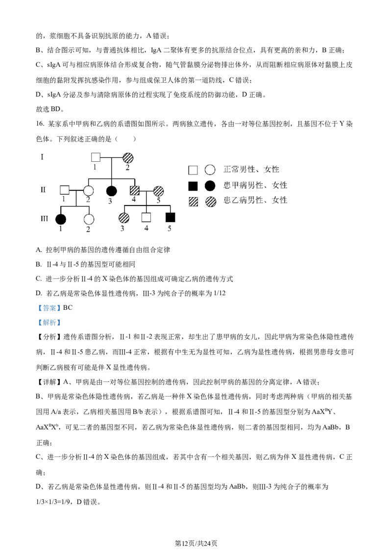 精品解析：江苏省苏州市八校联考（决胜新高考）2023-2024学年高三下学期期初考试生物试题（解析版）_2024年3月_013月合集_2024届江苏省决胜新高考联盟高三下学期2月大联考