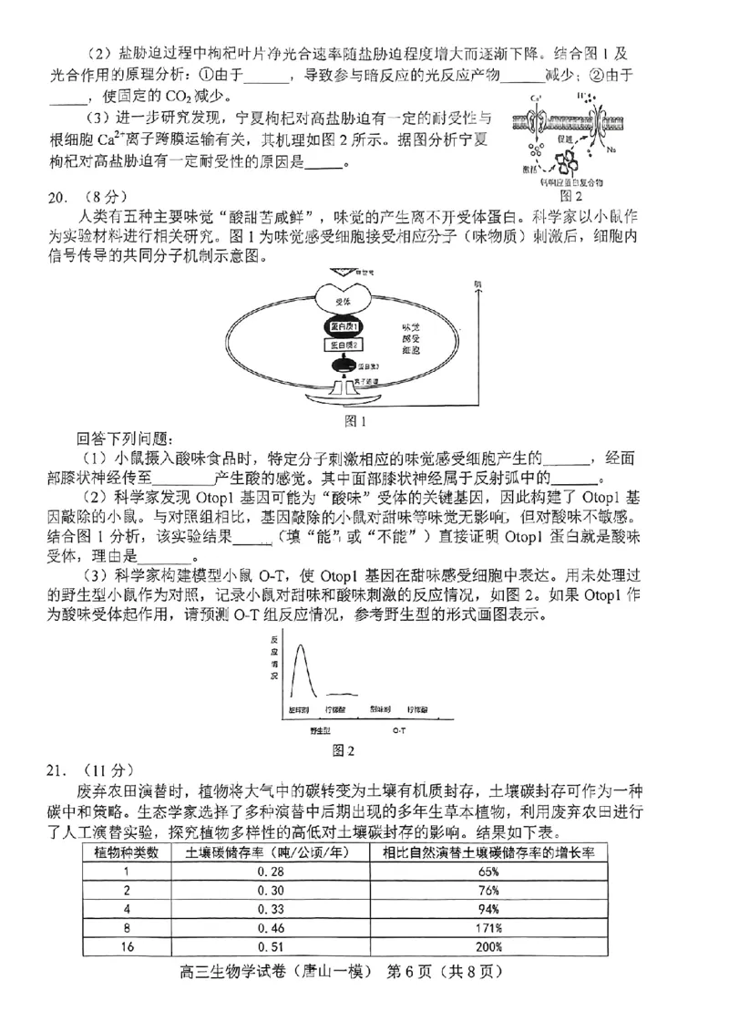 生物学试卷_2024年3月_013月合集_2024届唐山市普通高等学校招生统一考试第一次模拟演练_2024届唐山市普通高等学校招生统一考试第一次模拟演练生物