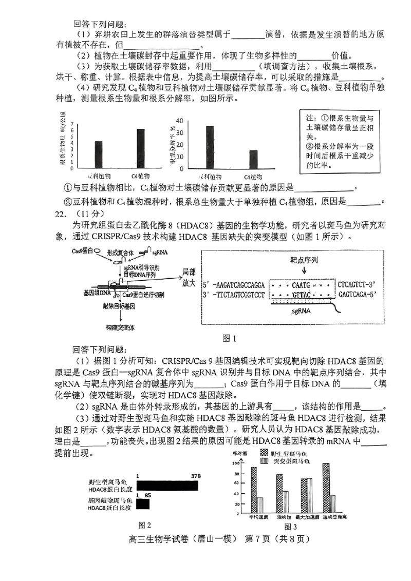 生物学试卷_2024年3月_013月合集_2024届唐山市普通高等学校招生统一考试第一次模拟演练_2024届唐山市普通高等学校招生统一考试第一次模拟演练生物