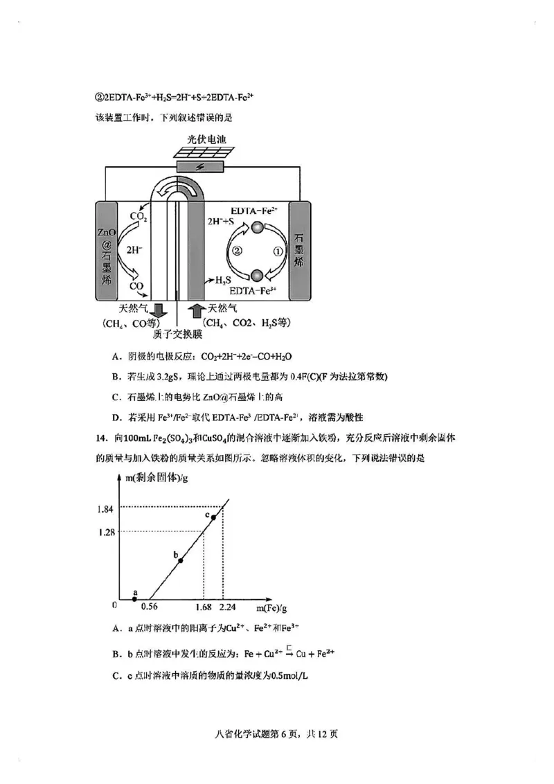 化学试卷_2024-2025高三（6-6月题库）_2024年10月试卷_10122025届八省适应性联考模拟演练考试