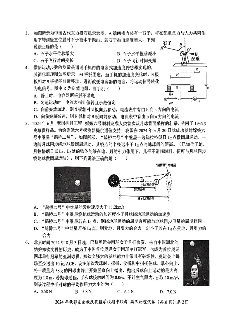 扫描件_高三物理试卷_2024-2025高三（6-6月题库）_2024年11月试卷_11062025届湖北省鄂东南示范高中高三11月期中联考_物理