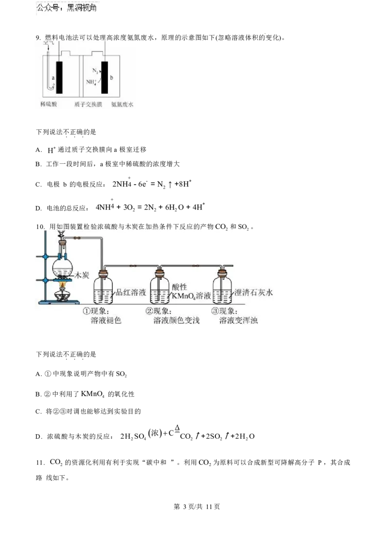 化学试卷（原卷版）_2024-2025高三（6-6月题库）_2024年11月试卷_1104北京市中国人民大学附属中学2025届高三年级10月质量检测练习