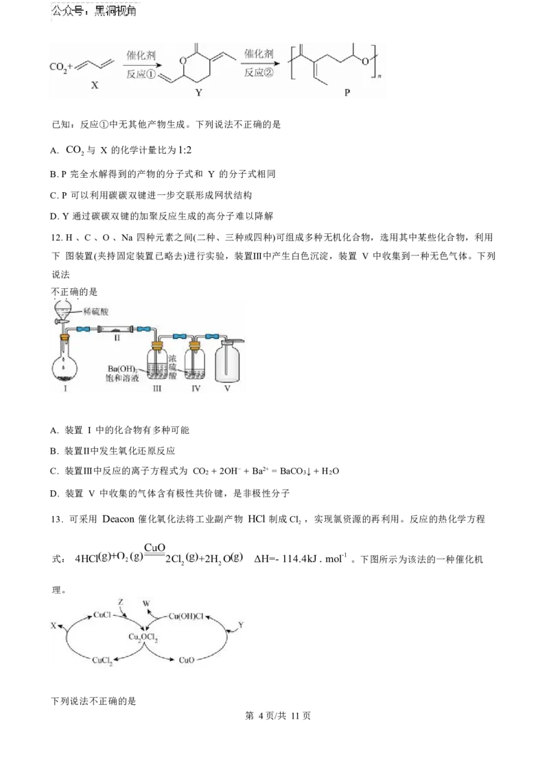 化学试卷（原卷版）_2024-2025高三（6-6月题库）_2024年11月试卷_1104北京市中国人民大学附属中学2025届高三年级10月质量检测练习