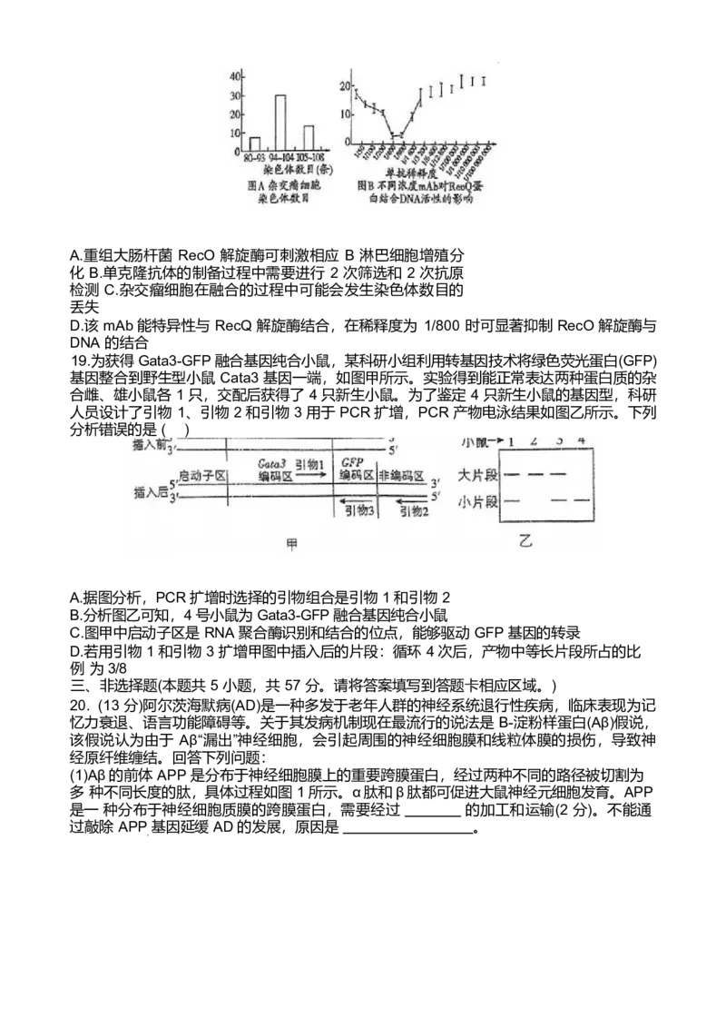 江苏省泰州中学2024-2025学年高二下学期4月期中考试生物试卷（有答案）_2024-2025高二（7-7月题库）_2025年05月试卷_0508江苏省泰州中学2024-2025学年高二下学期4月期中考试
