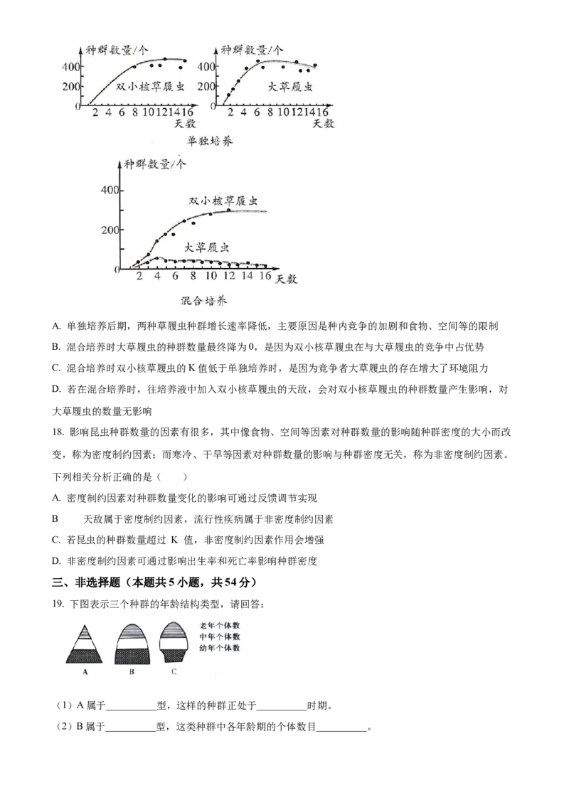 江西省赣州市大余县部分学校联考2024-2025学年高二上学期12月月考生物试题Word版无答案_2024-2025高二（7-7月题库）_2024年12月试卷